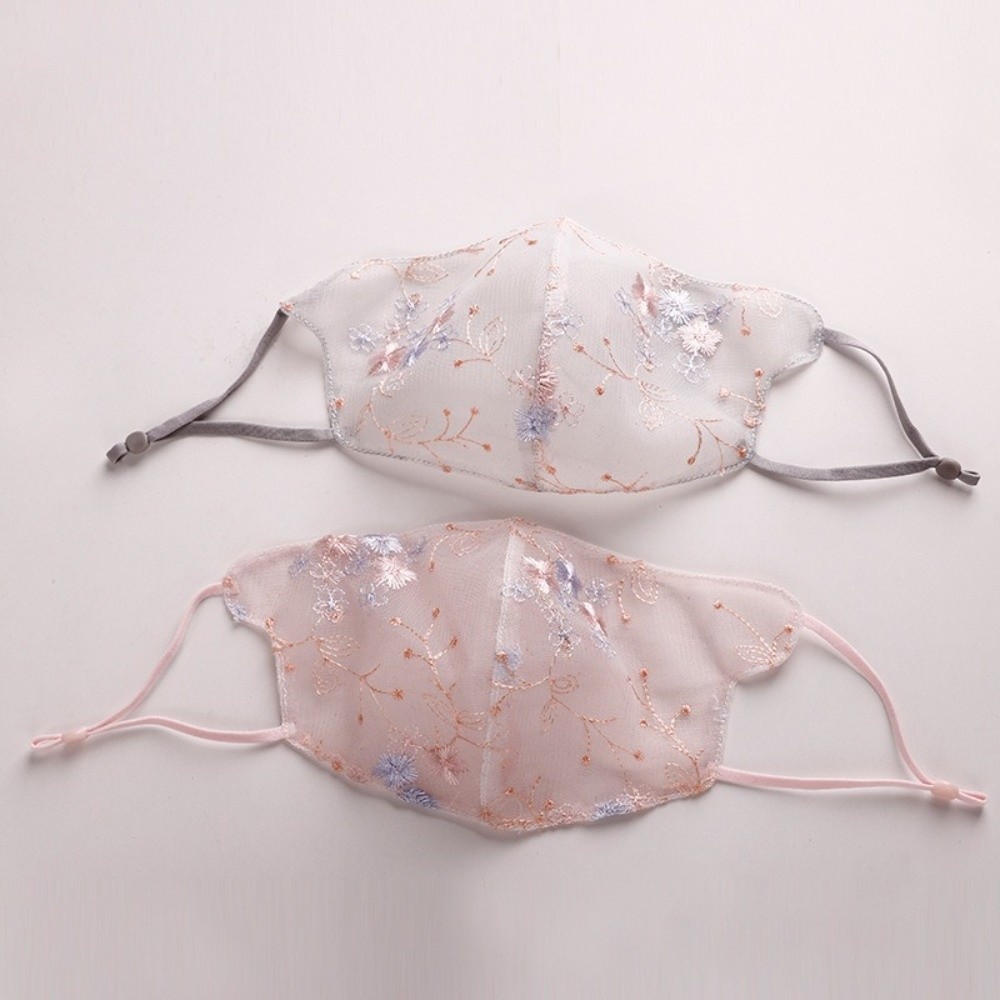 Cloth Face Mask Washable - Klasyczna haftowana kwiatowa maska z woalką,